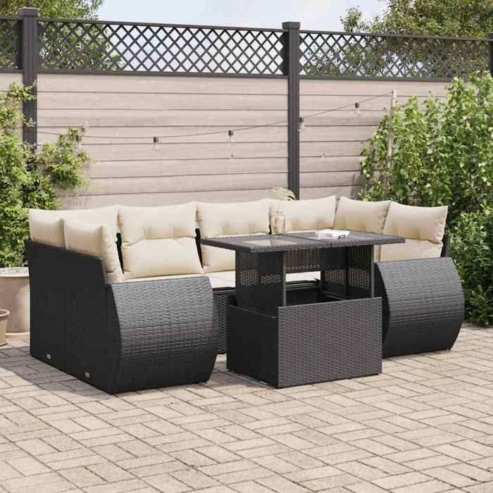VidaXL Salon de jardin 7 pcs avec coussins noir résine tressée 3326587