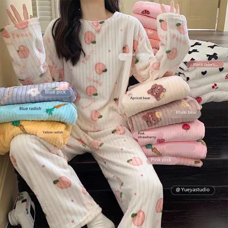 2023 Peach Bear Coral Fleece Pajama Set - Cozy Autumn/Winter Two-Piece