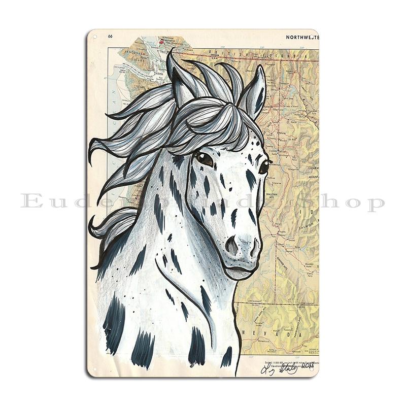 Appaloosa Horse On Map Guardian of the Pass Western Horse On Shiplap A Metal Designing Pub Wall Plaque Cave Pub Tin Sign Posters