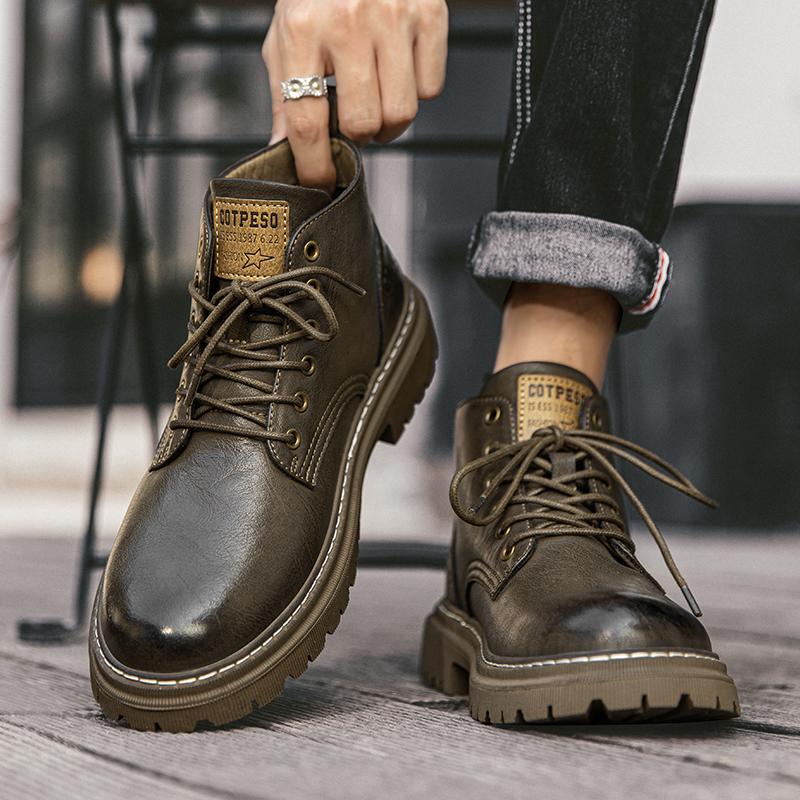 2025 New Casual Winter Shoes Non-Slip Outdoor Walking Booties Male Fashion Sneakers Men's Genuine Leather Lace-Up Ankle Boots