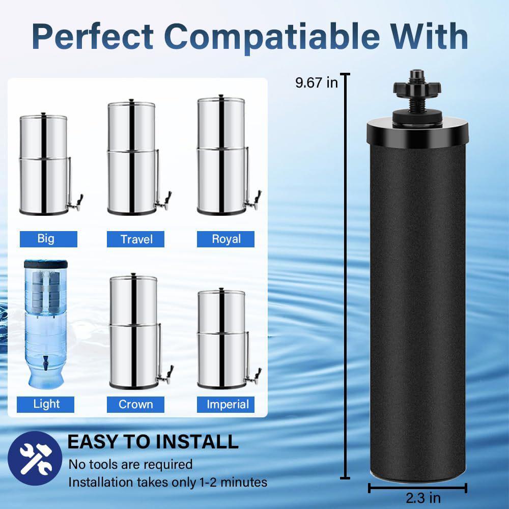 Compatible BB9-2 Berkey Filter Cartridge - Stainless Steel Bucket with Activated Carbon Rod for Water Purification System