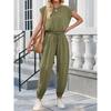 Ärmelloser Damen-Jumpsuit mit Rundhalsausschnitt, locker sitzend, weites Bein, lang, mit Taschen