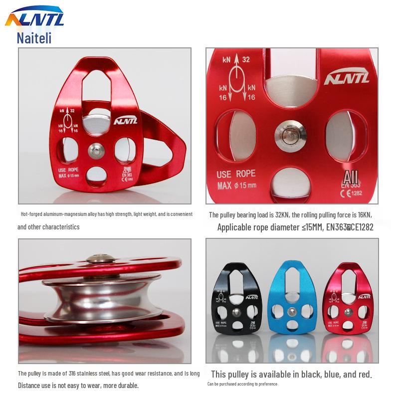 Large Diameter Aluminum Alloy Rescue Pulley for Outdoor Mountaineering