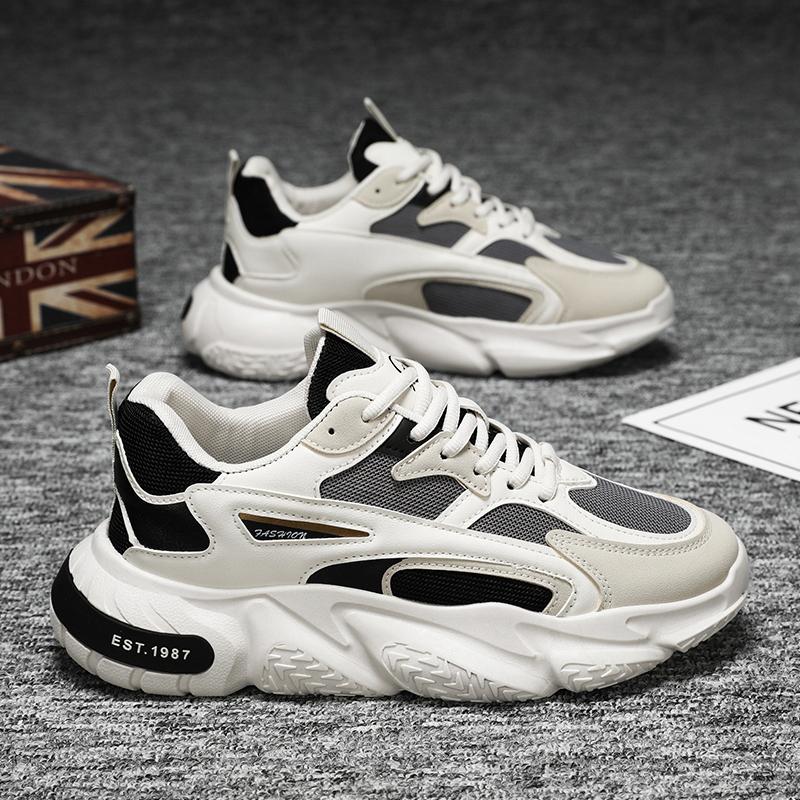 

Универсальные кроссовки на толстой подошве для мужчин 2025 Новый тренд Сетчатые шнурованные дышащие повседневные спортивные туфли Увеличенная мягкая подошва 39 серый