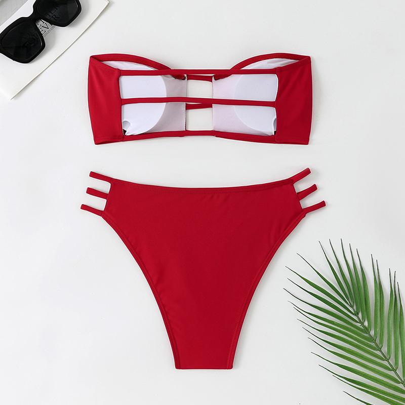 Sexy Strapless Hollow Out Bikini 2 Piece Set Solid Women Split Swimsuit Beach Bikini New Summer Swimwea Bikini Set