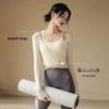 Women's Mesh Two-Piece Yoga Top with Chest Pads - Slimming, Versatile for Pilates and Fitness.