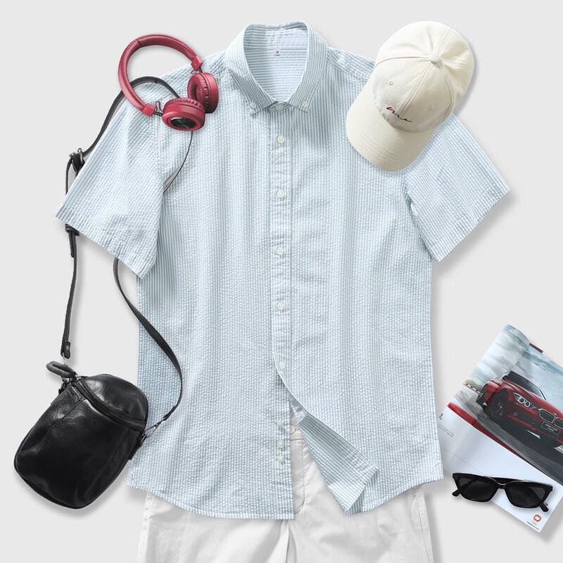 

Men s Washed Non-Iron Seersucker Short-Sleeve Shirt XL
