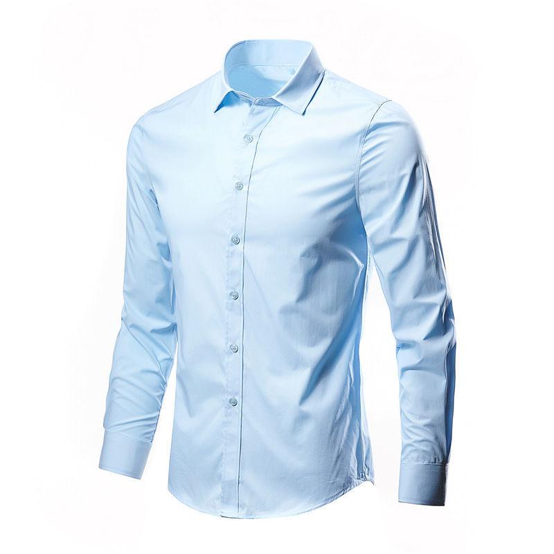 

New Spring Autumn Korean Edition Fashion Trend Handsome Professional Business Dress Slim Solid Color Men s Shirt 5XL небо синє кольору