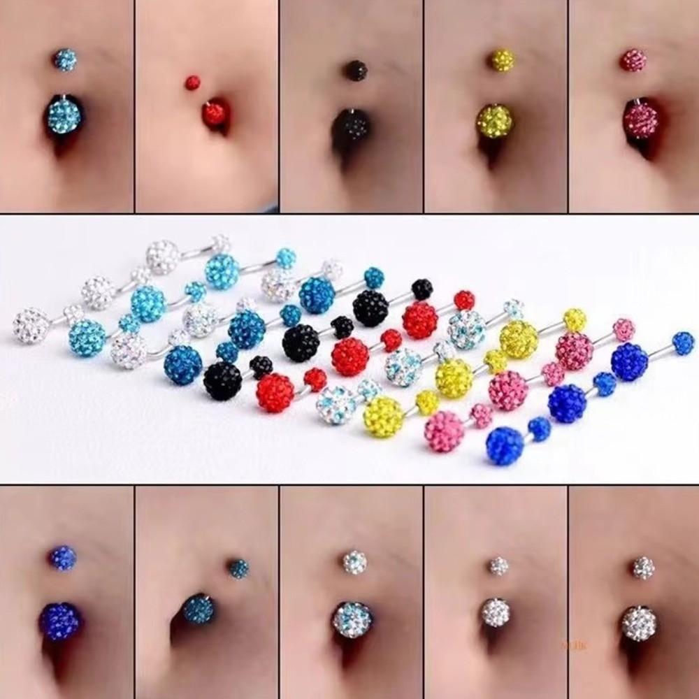 Zircon Crystal Ball Belly Button Rings Stainless Steel Shiny Body Jewelry  Accessories