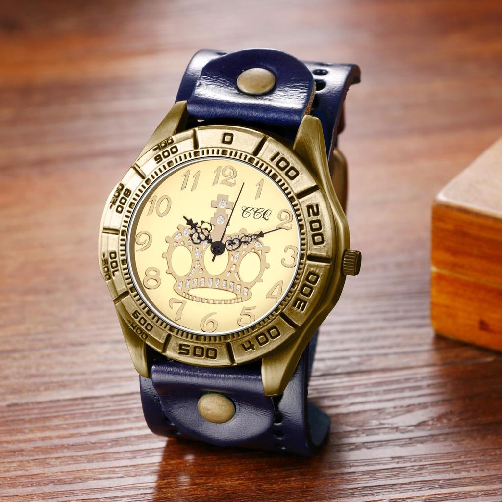 Unisex Punk Watch with Leather Waterproof Analog Display with Crown and Quartz Genuine Leather Motorcycle Fashion Watch Perfect Gift for and Day
