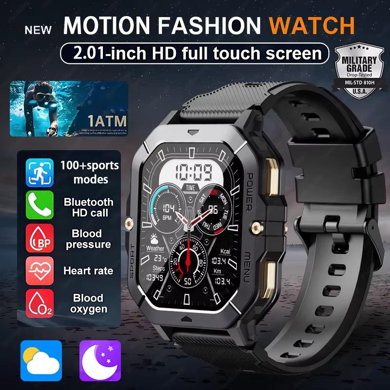 2025 New Men Sports SmartWatch 2.02in Screen Blood Oxygen Heart Rate Bluetooth Talking Watch 100+ Sport Mode Outdoor Smart Watch