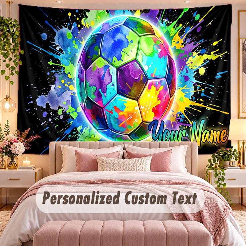 Soccer (216) Theme Wall Tapestry Customized With Name Text Personalized Hanging Tapestry For Bedroom Living Room Decor