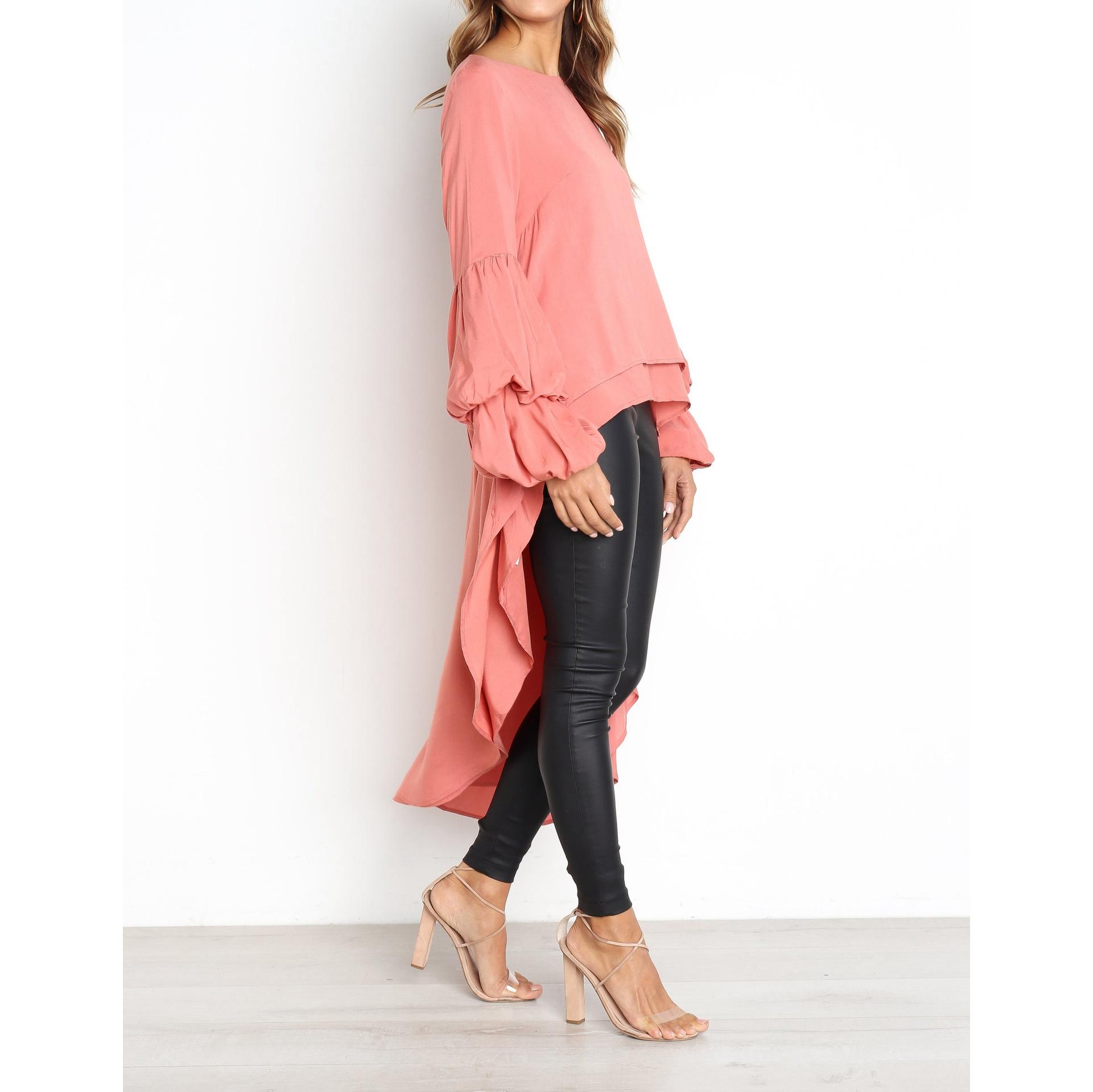 Женский осенне-зимний пуловер с длинными рукавами шифоновая рубашка нерегулярный шифоновый топ для женщин L розовый 1770₽