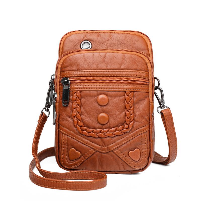 New Women's Messenger Bag Simple Mobile Phone Bag Retro Printed Shoulder Satchel Soft Leather Texture Small Square Bag