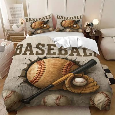 3pcs Baseball Pattern Bedding Set, for Girls, Teenagers and Adult's Bedroom, 1*quilt Cover+2*pillowcase, for Single Bed