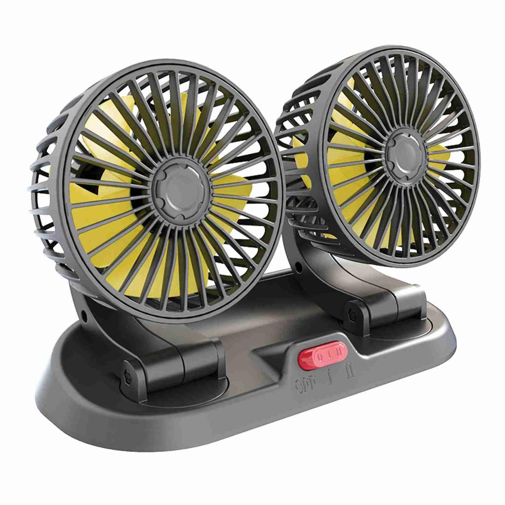 Car Cooling Fan Dual Head Adjustable Cigarette Lighter Connector Multifunction Air Circulator for Vehicles
