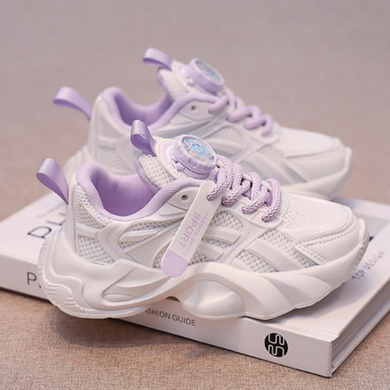 Children's Mesh White Sneakers Boys' Fashionable Dad Shoes Girls' Lightweight Twist Shoes