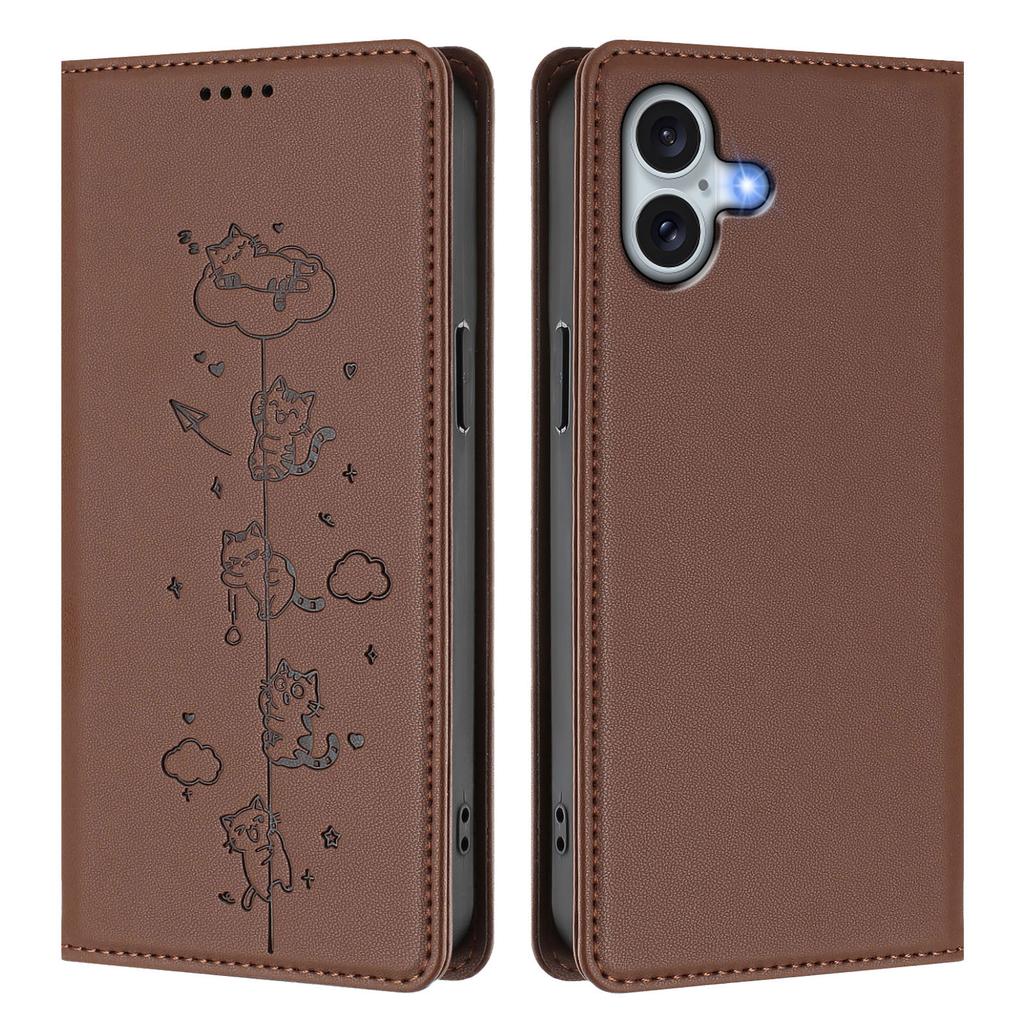 For iPhone 16 Plus Case RFID Blocking Wallet Stand Imprinted Cat Pattern Leather Phone Cover