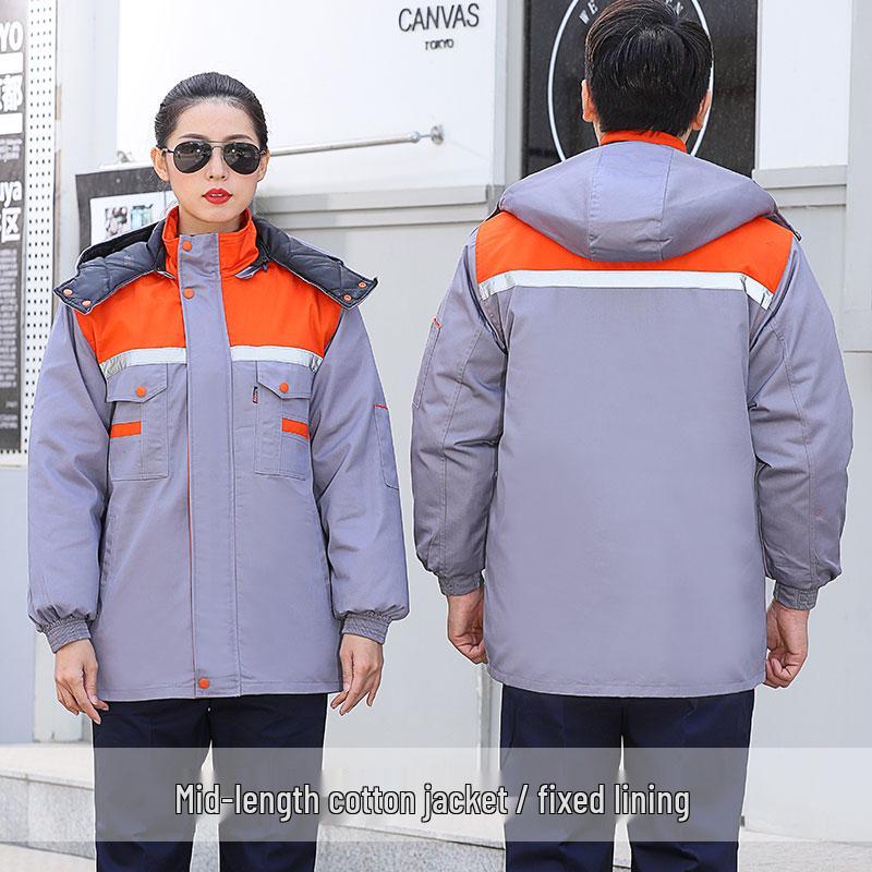 Men s Thickened Cotton Work Jacket with Reflective Strips for Winter 175/XL130–145 lbs