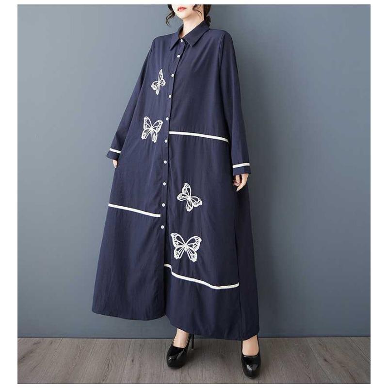 Spring New Loose Literary Design Sense Fashion Embroidery Stitching Slim Temperament Shirt Dress