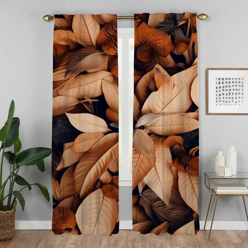 Window Curtain for Room 2 Panel Leaf Down Partition Home Interior Curtains Shades Halloween Decoration Tulle for Bedroom Living