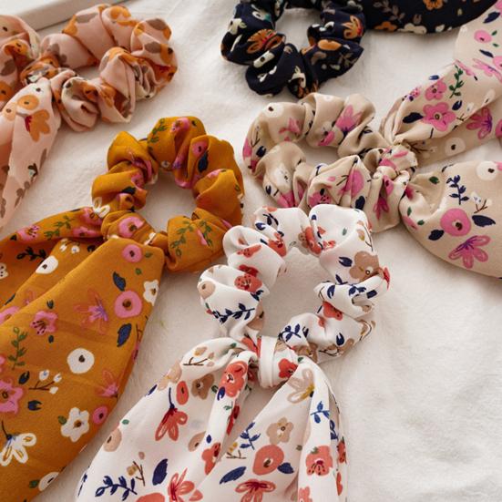 Women Hair Band Floral Printing High Elasticity Long Ribbon Hair Tie Ponytail Bun Half-Tied Hairstyles Chiffon Fabric Hair Accessory