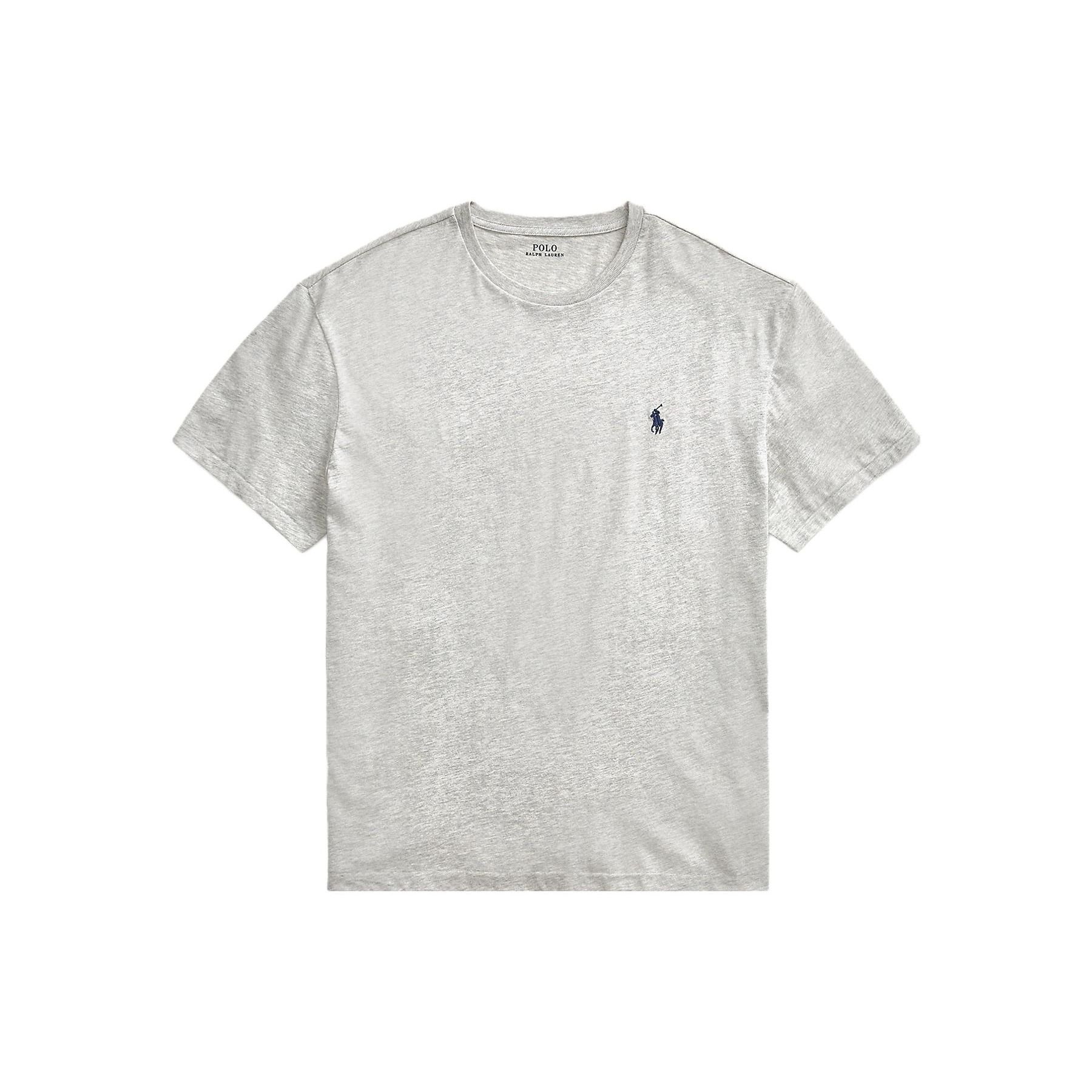 

Polo Ralph Lauren SS23 Однотонная футболка с вышивкой логотипа, повседневная, с круглым вырезом, с коротким рукавом, мужская футболка, серая, 710610667-101 XL