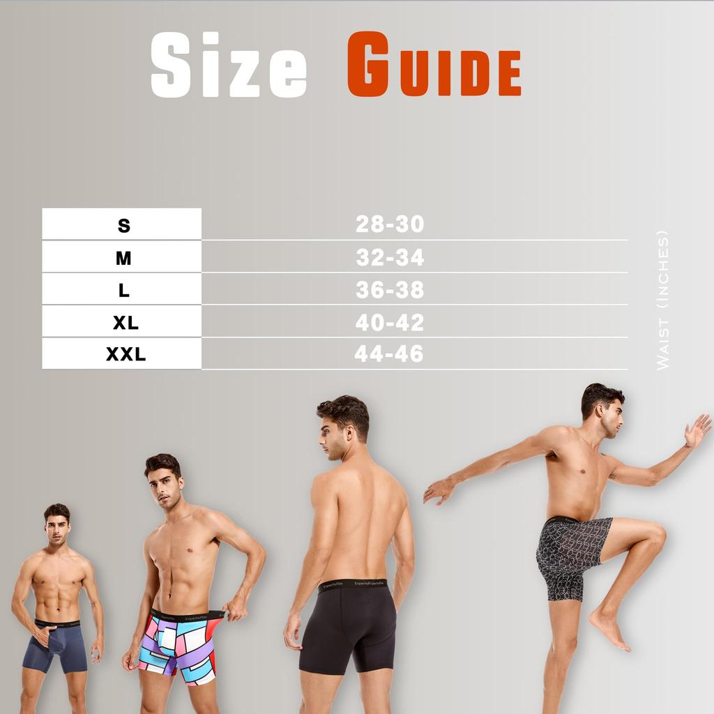 [Expertoftio] Men's Long Boxer Briefs, 6-Pack, 6-Inch Open Front, Soft Fit, Moisture-Wicking, Plus Sizes Available