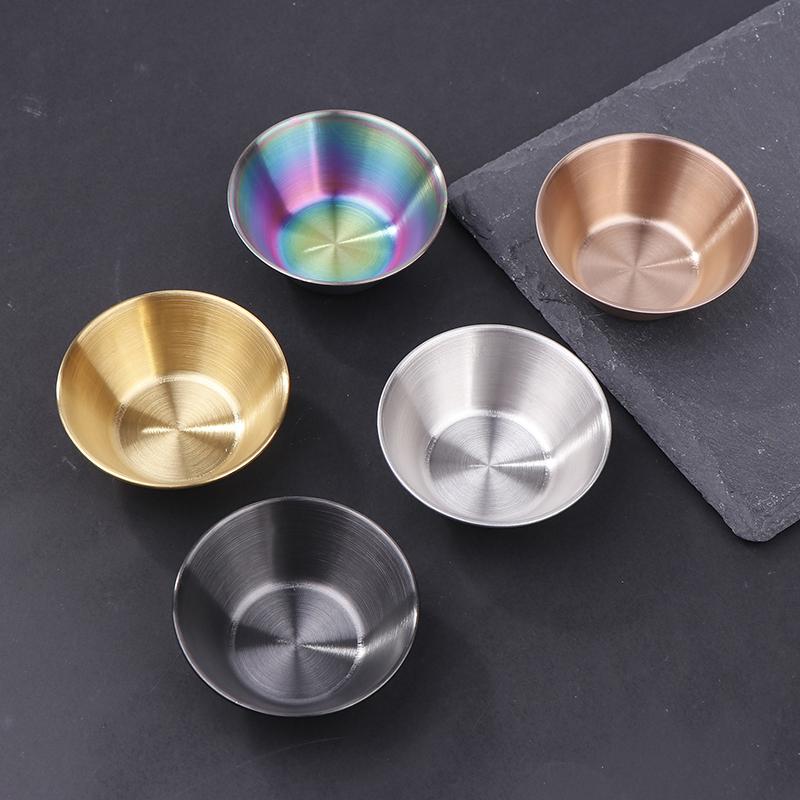 1Pc Stainless Steel Small Round Seasoning Dish  Pot Dipping Bowl Soy Sauce Cup Sushi Vinegar Soy Saucer Container Tray