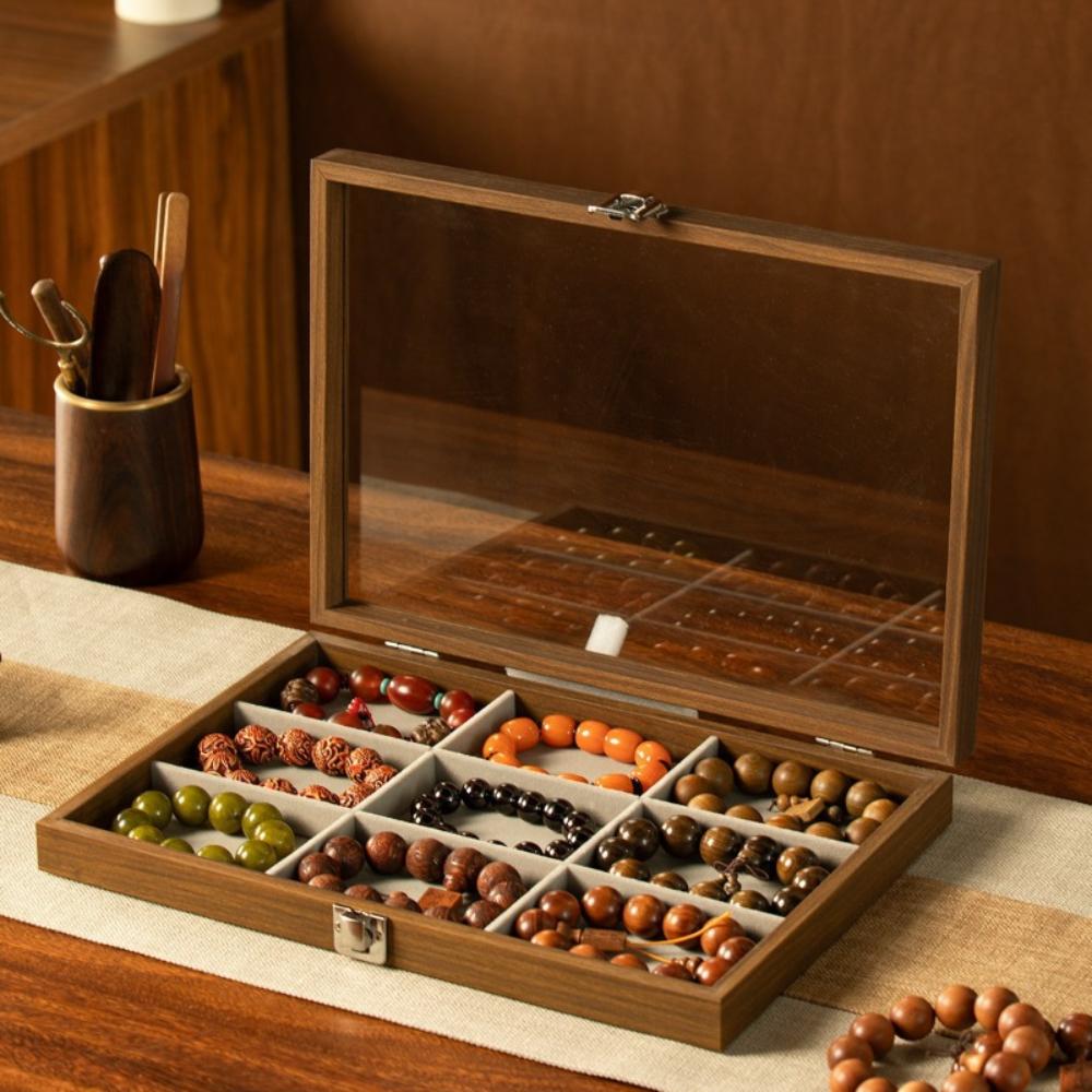 

Деревянный поднос для украшений большой вместимости Пылезащитная коробка для демонстрации украшений Хранение украшений Gray 9 Grid