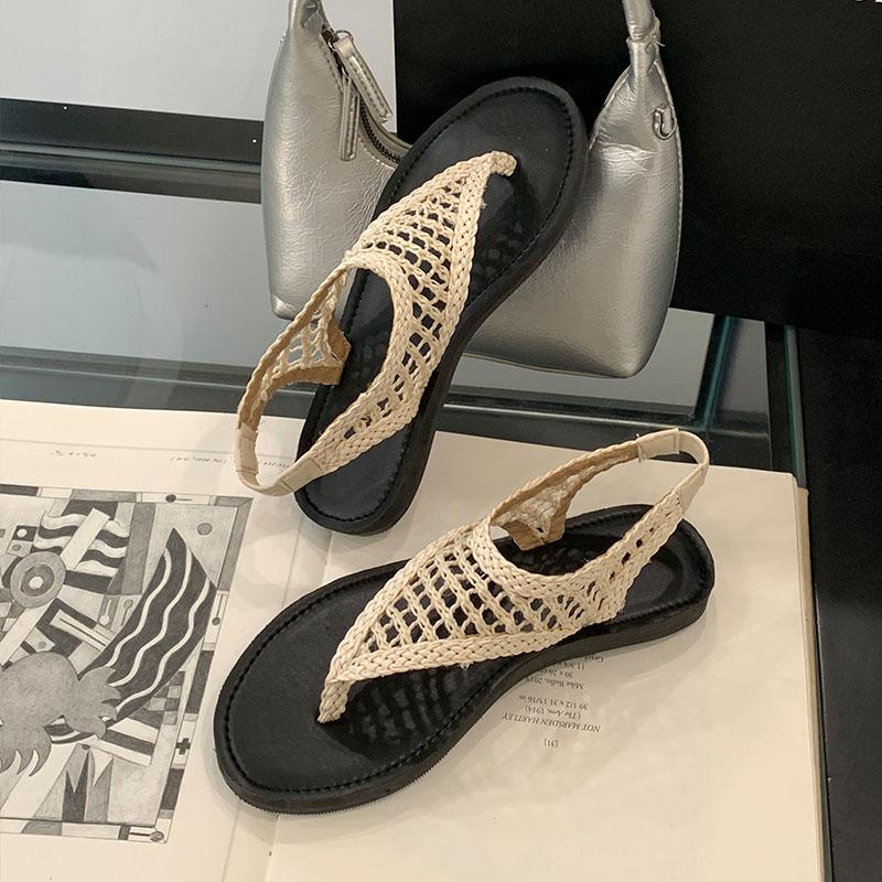 

Fashion New 2025 Women Flats Sandals Slides Shoes Summer Beach Luxury Female Flip flops Fashion Round Toe Ladies Flats Sandals Shoes 35 бежевый