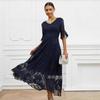 Abito a ruota grande europeo e americano atmosfera alla moda scollo a V temperamento elegante jacquard manica a tre quarti