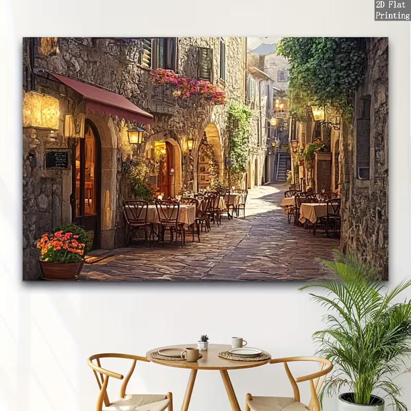

2D Old Town Cafe Backdrop European Stone Street Restaurant Party Photography Background 47.2x31.5inch/120*80cm