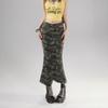 Vintage High Waist Camo Slim Fit Ruffled Denim Mini Skirt