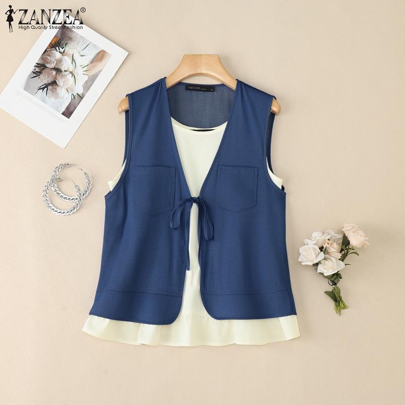 ZANZEA Women Casual Summer Sleeveless Two Piece Vest Tops