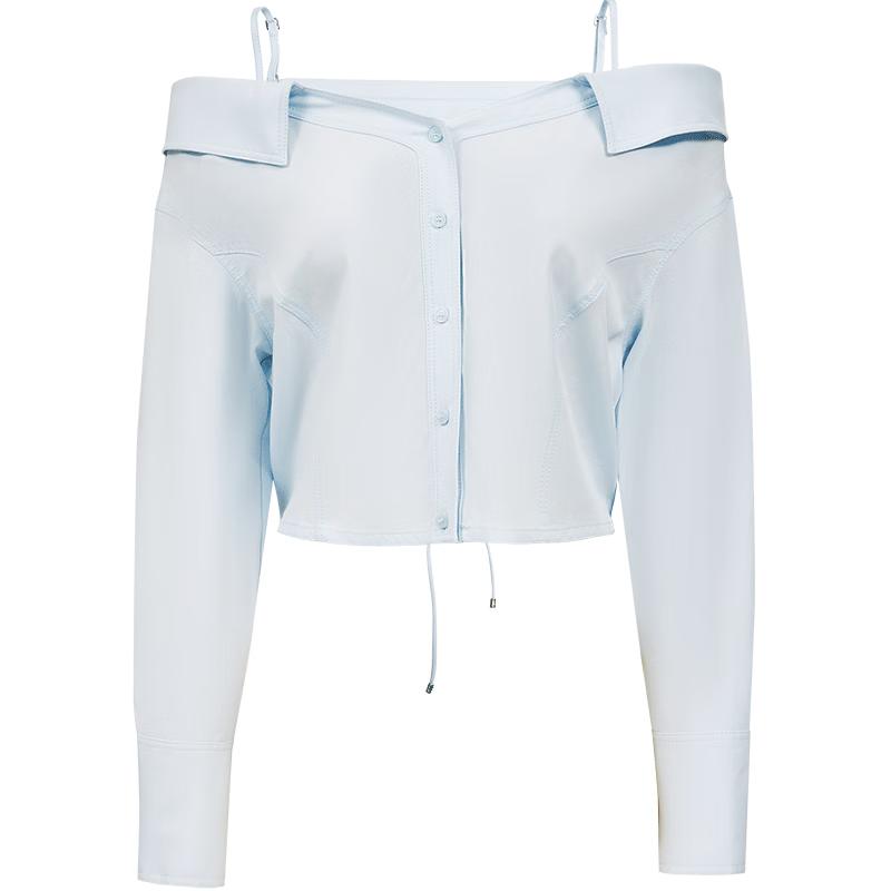 ONLY Women s Off-Shoulder Long Sleeve Tie-Waist Shirt M