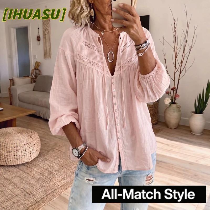 IHUASU Bluse e Camicie Casual da Donna con Scollo a V e Maniche Lunghe