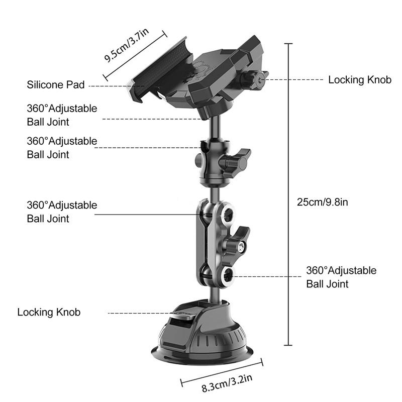 Cell Phone Mount 360° Rotation Car Phone Mount Strong Suction Cell Phone Holder Adjustable For Dashboard Windshield Vent