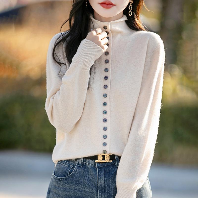 Women's Petite Loose Wool Sweater Knitwear with Half-High Collar - 2026 Autumn/Winter Collection