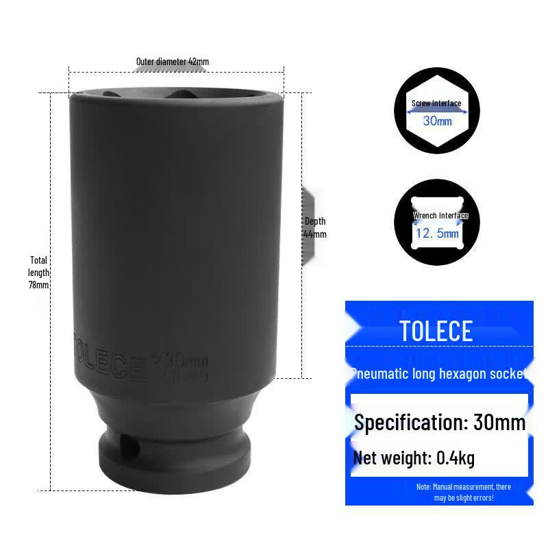 TOLECE 1/2-inch Drive Deep Hex Impact Socket 30mm, 1pc
