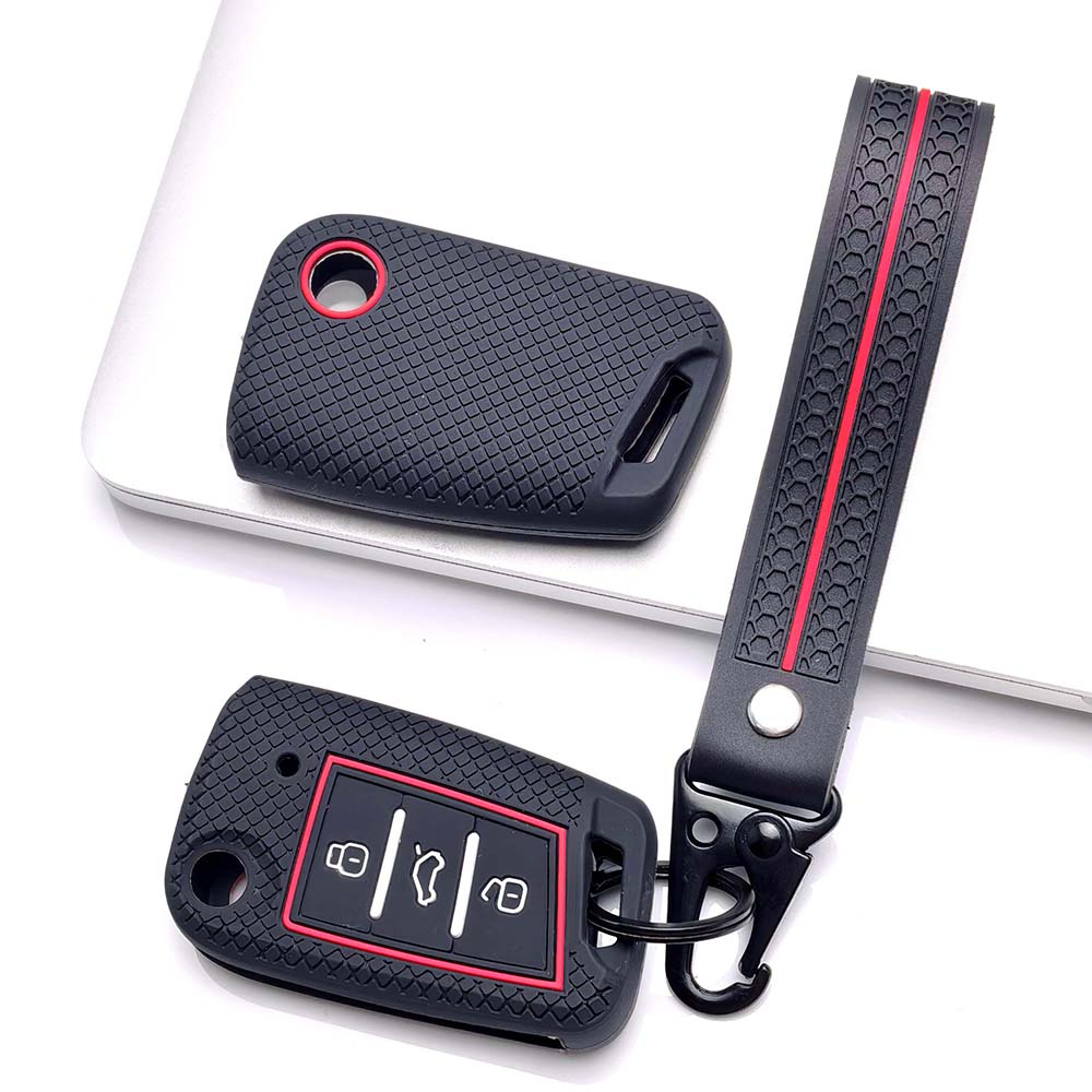 Key Fob Cover for Volkswagen Golf Tiguan Octavia MK7 MK2 Leon Ateca Kodiaq with Keychain Anti-Scratch Guard Shockproof Protection Soft Grip Texture
