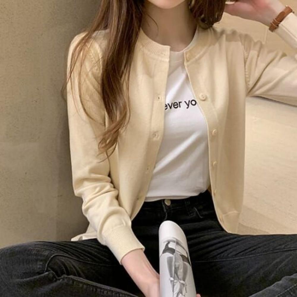 Navava Women Simple Daily Solid Long Sleeve Knit Cardigan Nk2878