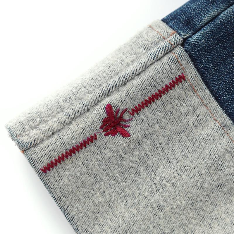 Nanyou Embroidered Velvet Cuff Slim Straight Jeans - Women's Winter Style