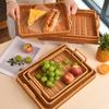 Retro Style Woven Serving Basket Woven Handheld Plastic Rattan Storage Tray  Kitchen Storage