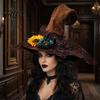 Non-itchy Halloween Hat Women's Large Ruched Witch Hat, Felt Wizard with Photo Prop Ruffle/Flowers/Mesh, Adults Cosplay Costume for Party, Masquerade