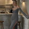 Halter Collar Solid Elegant Backless Dress Women Lace Up Slit Sexy Slim Maxi Dress Female Off Shoulder Y2k Festival Party Club Clothes