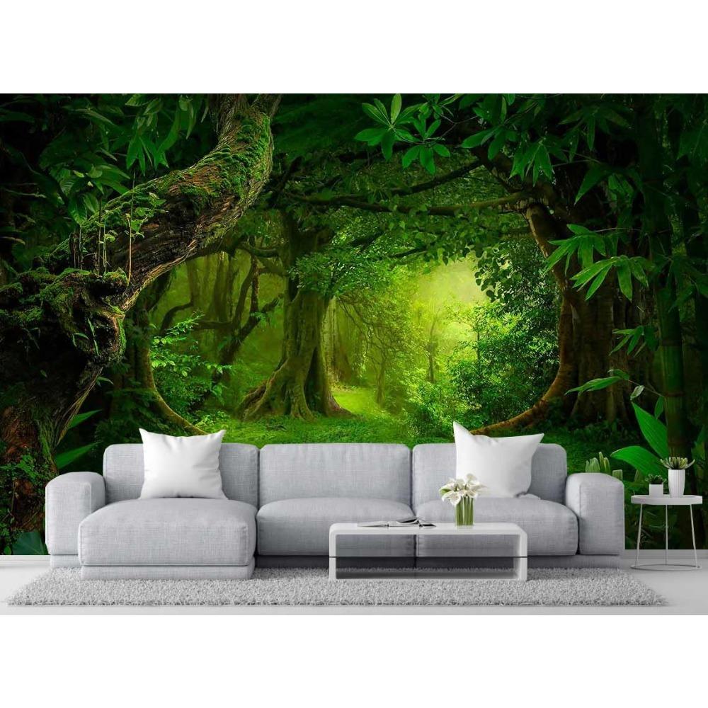 Rainforest Wall Mural Jungle Green Nature Landscape Wallpaper for Living Room Decor