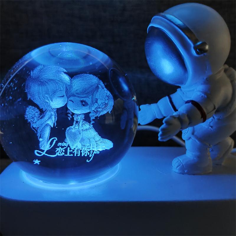 Astronaut Creativ 3D Minge de Cristal Led Lumină de noapte pentru Dormitor Copii Planetă Spațiu Lampă Sistem Solar USB Cadou de Crăciun pentru copii