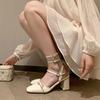 Fashion Women Thick Heel Sandals 2025 Summer Mary Jane High-heeled Shoes Wedding Party Shoes for Women New Breathable Sandals High Heels