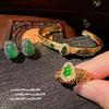 Ancient Gold Filigree Flower Gourd Zircon Bracelet, New Chinese Style, Chalcedony Gourd Fulu Earrings, Set